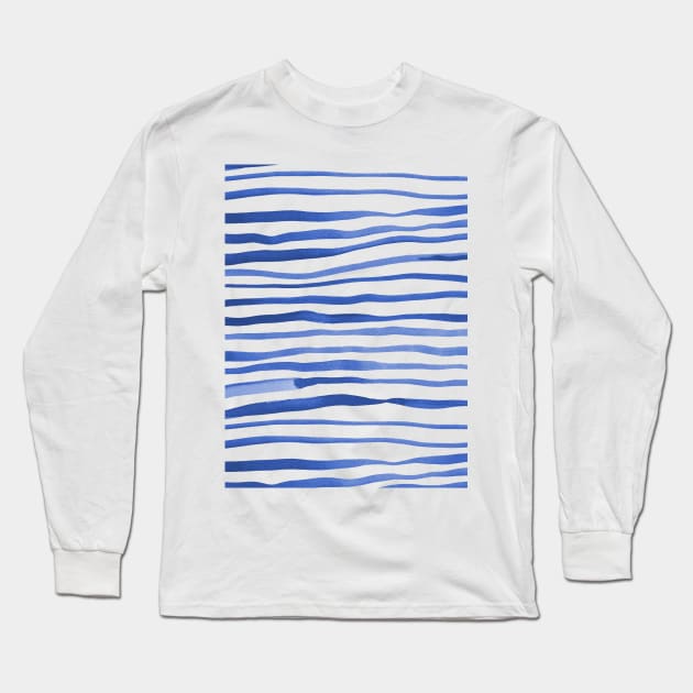 Irregular watercolor lines - blue Long Sleeve T-Shirt by wackapacka